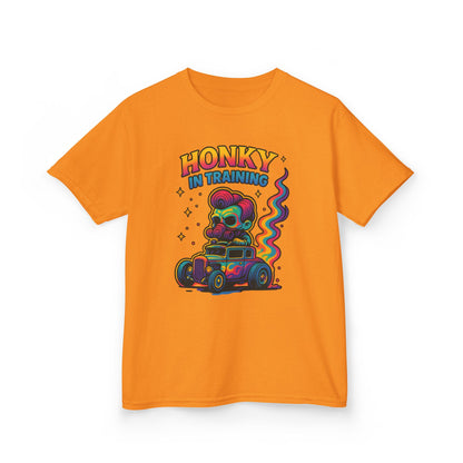 Kids T-Shirt — "Honky in Training" Colorful Racing Skull Graphic Tee