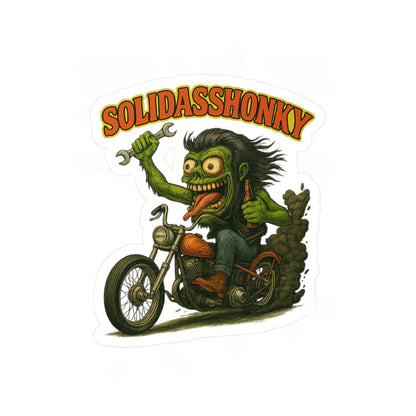 Kiss-Cut Vinyl Decal — Retro Rat Fink-Style Biker "SOLIDASSHONKY" Sticker
