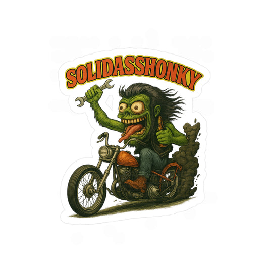 Kiss-Cut Vinyl Decal — Retro Rat Fink-Style Biker "SOLIDASSHONKY" Sticker