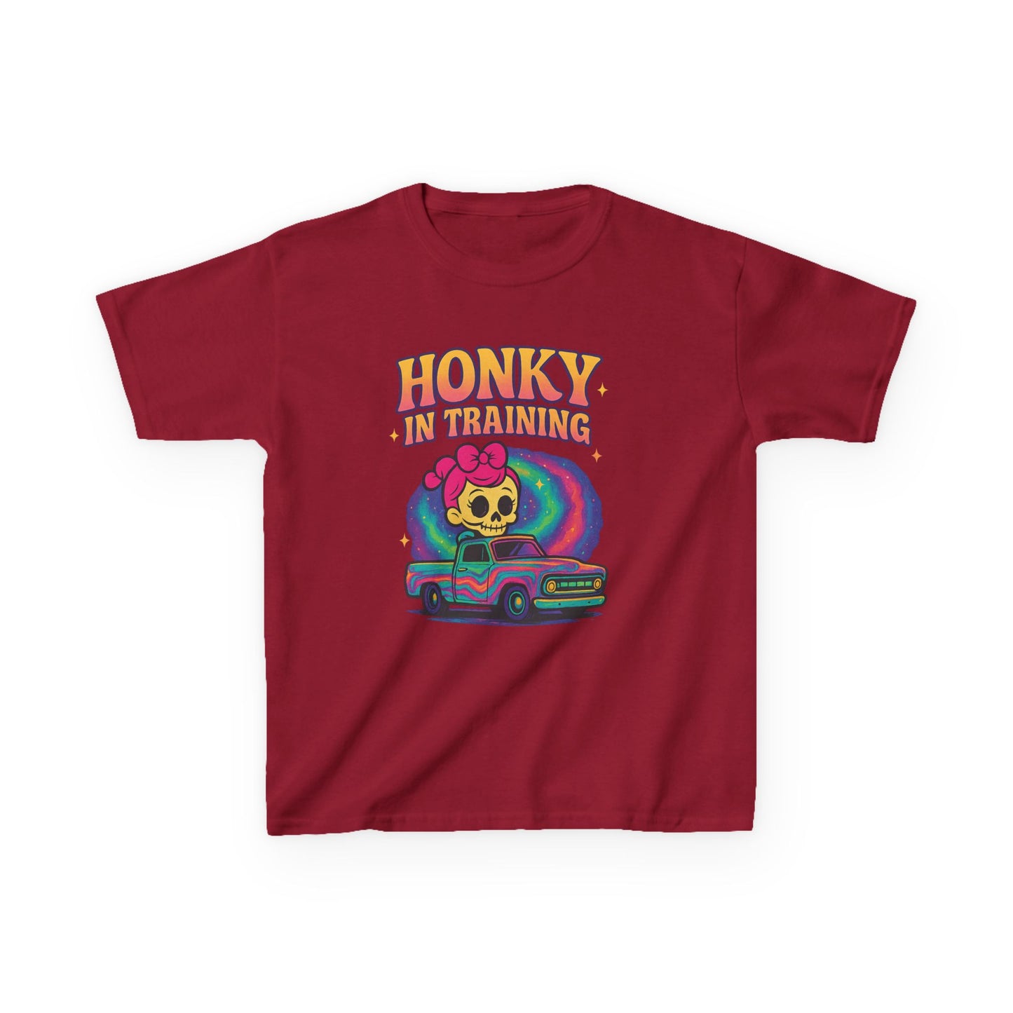 Kids T-Shirt — "Honky in Training" Retro Skull Car Graphic