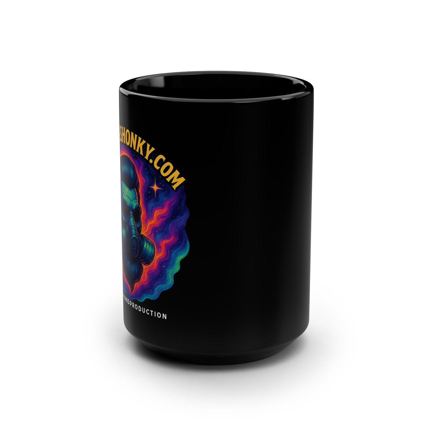 Cosmic Skull 15oz Black Mug — Neon Psychedelic Skull Coffee Cup