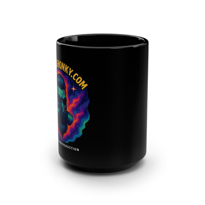 Cosmic Skull 15oz Black Mug — Neon Psychedelic Skull Coffee Cup