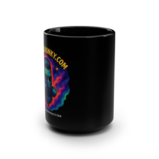 Cosmic Skull 15oz Black Mug — Neon Psychedelic Skull Coffee Cup