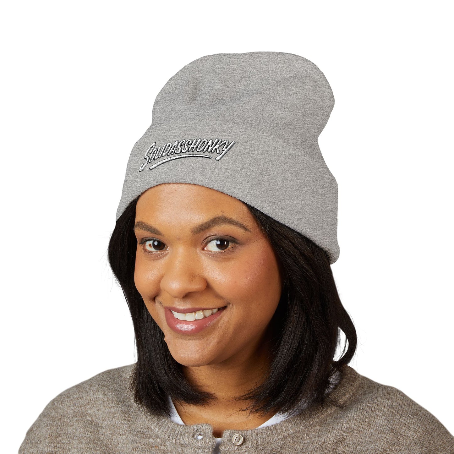 Embroidered "Solidasshonky" Classic Cuffed Beanie — Cozy Retro Script Knit Hat