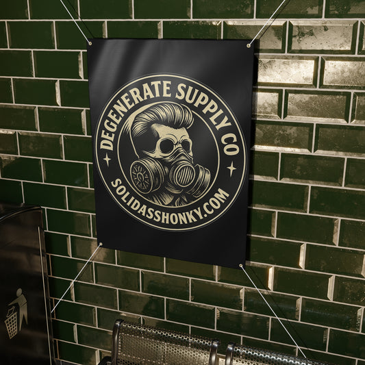 Matte Banner — 'Degenerate Supply Co' Logo Wall Banner (SolidAssHonky.com)