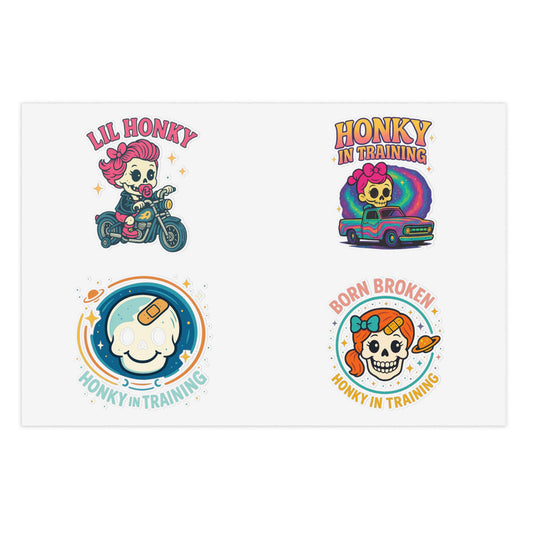 Honky in Training Sticker Sheet — 4 Retro Skull Car Motorcycle Decals
