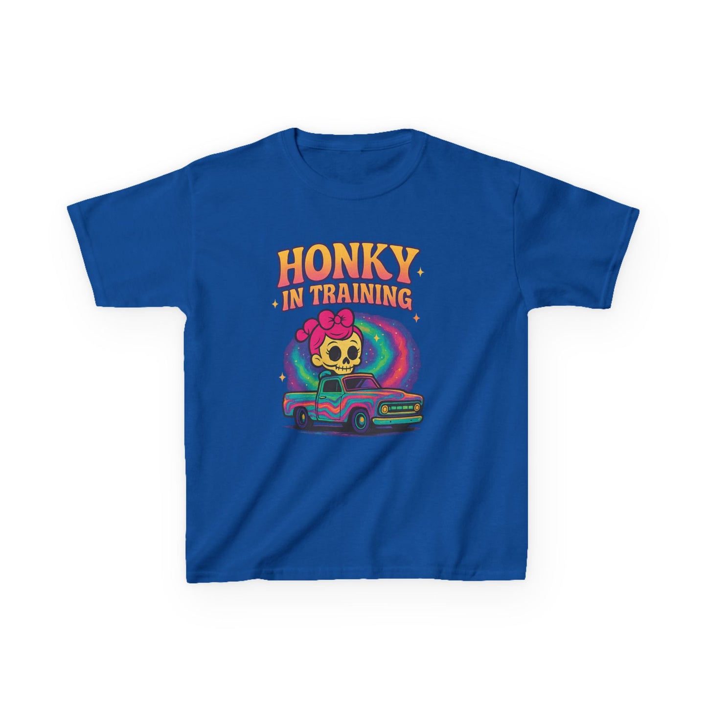 Kids T-Shirt — "Honky in Training" Retro Skull Car Graphic