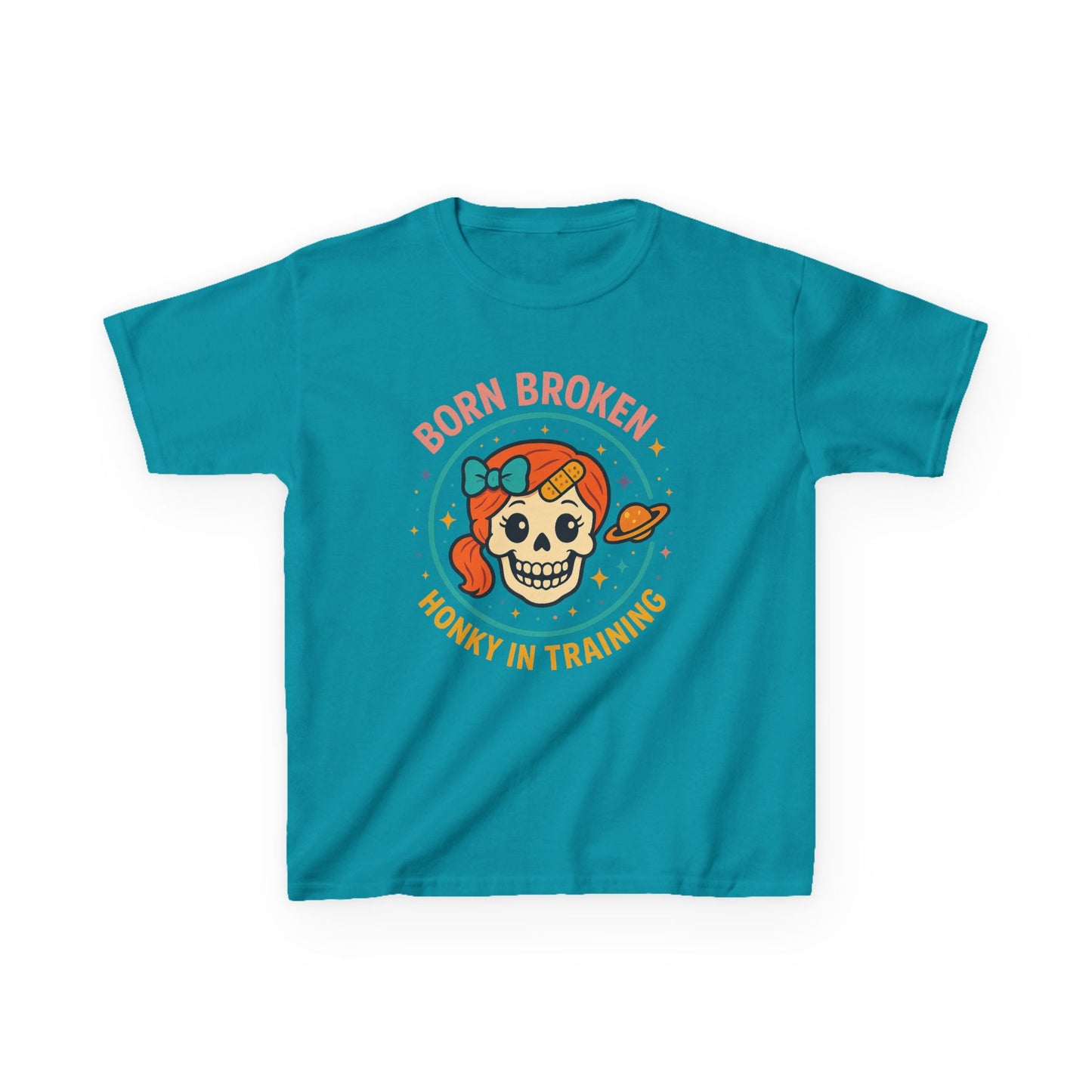 Kids Tee — "Born Broken, Honky in Training" Skull Graphic