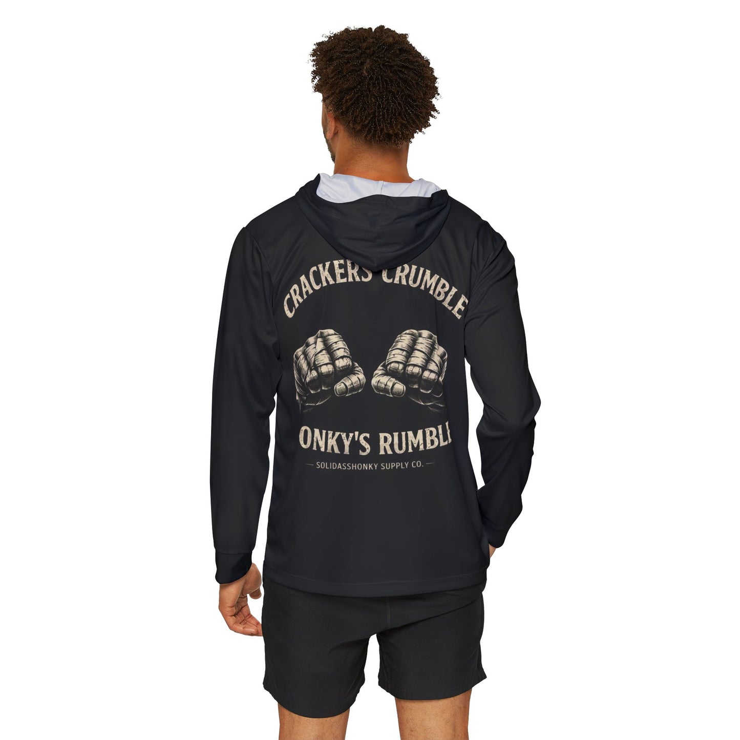 Men's Workout Hoodie — 'Crackers Crumble, Honky's Rumble' Vintage Boxing Gloves Warmup Hoodie