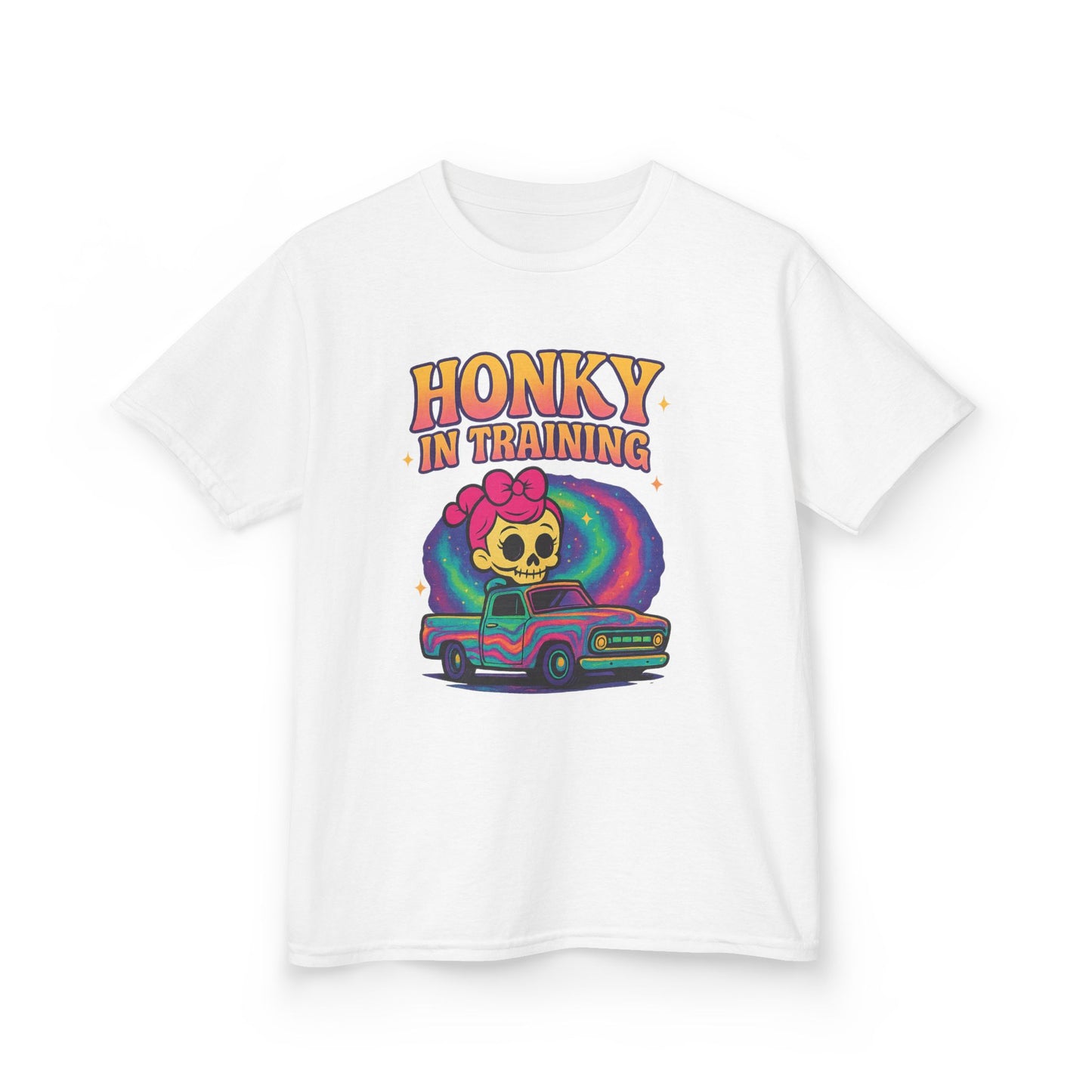 Kids T-Shirt — "Honky in Training" Retro Skull Car Graphic