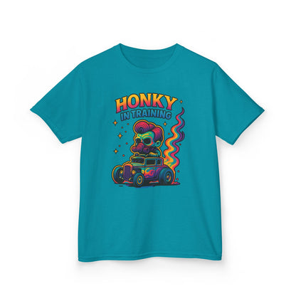 Kids T-Shirt — "Honky in Training" Colorful Racing Skull Graphic Tee