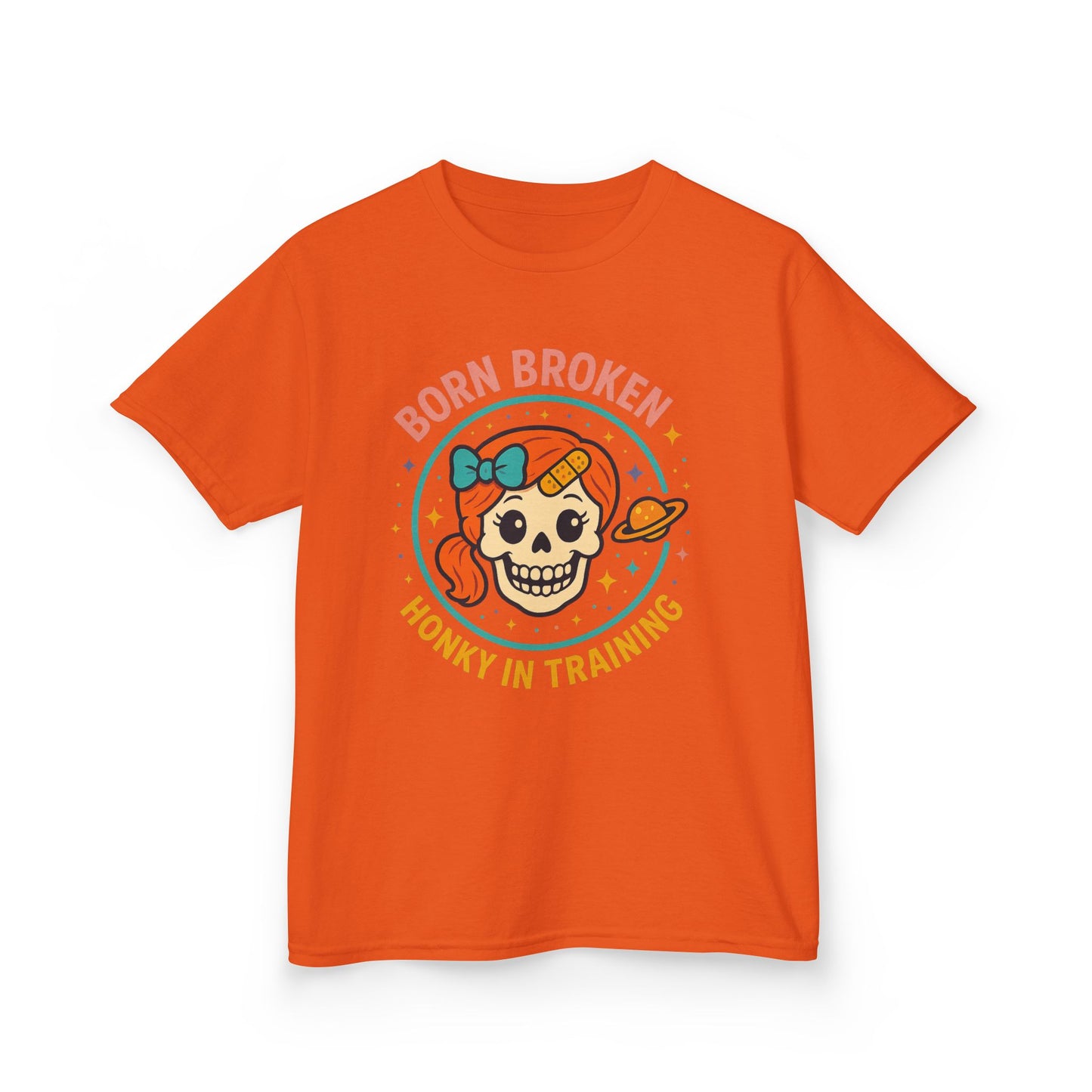 Kids Tee — "Born Broken, Honky in Training" Skull Graphic