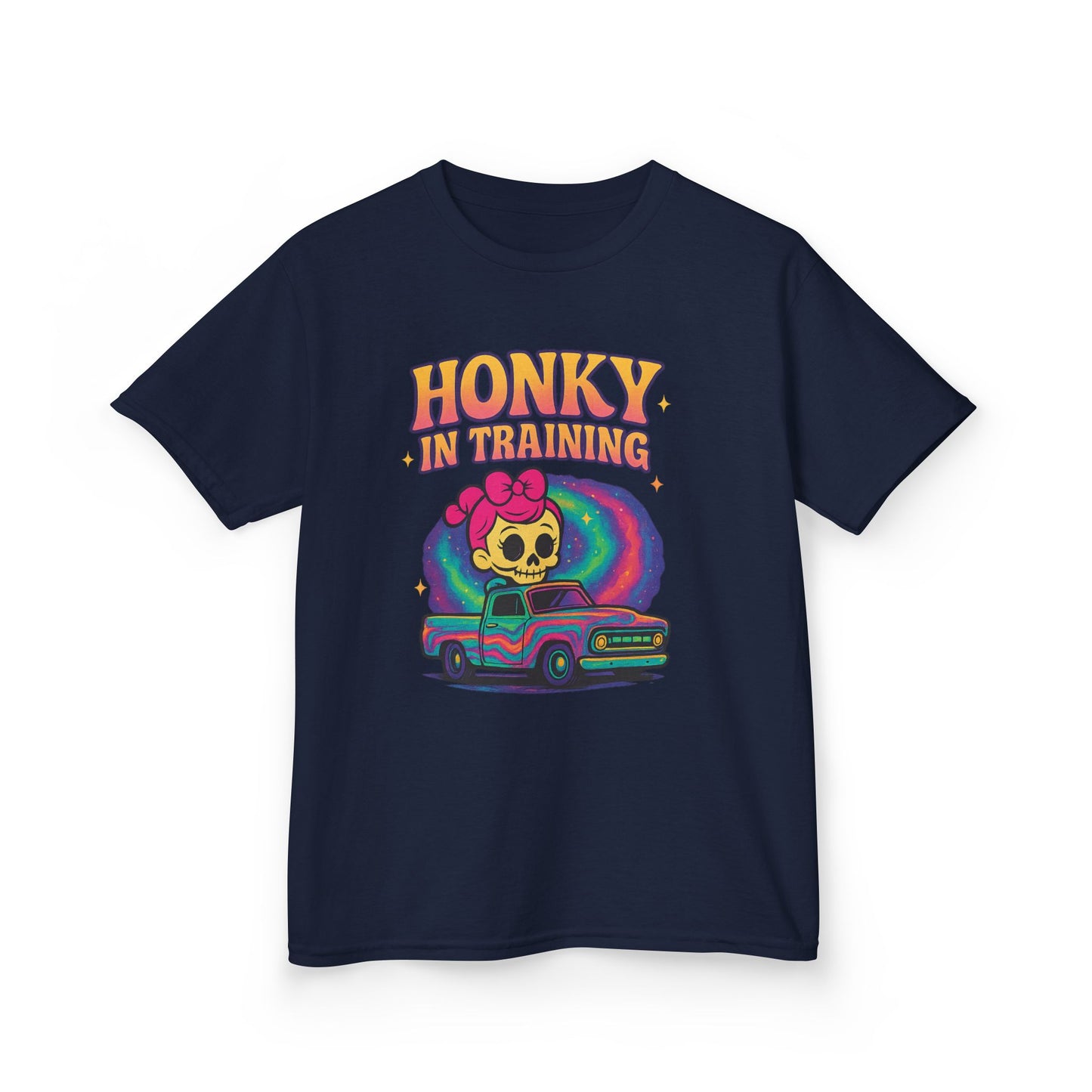 Kids T-Shirt — "Honky in Training" Retro Skull Car Graphic