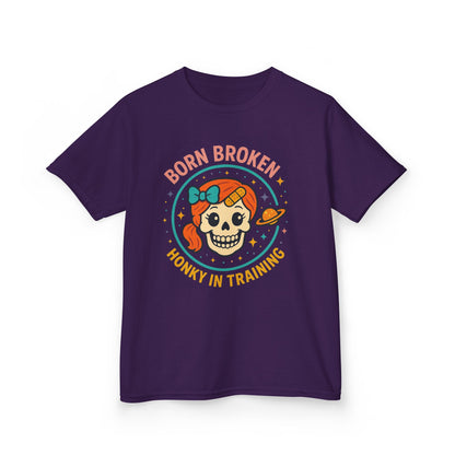Kids Tee — "Born Broken, Honky in Training" Skull Graphic
