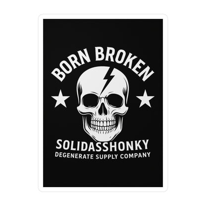 Born Broken Skull Vinyl Sticker — Kiss-Cut Decal, Retro Punk Logo for Laptops, Cars & Gear