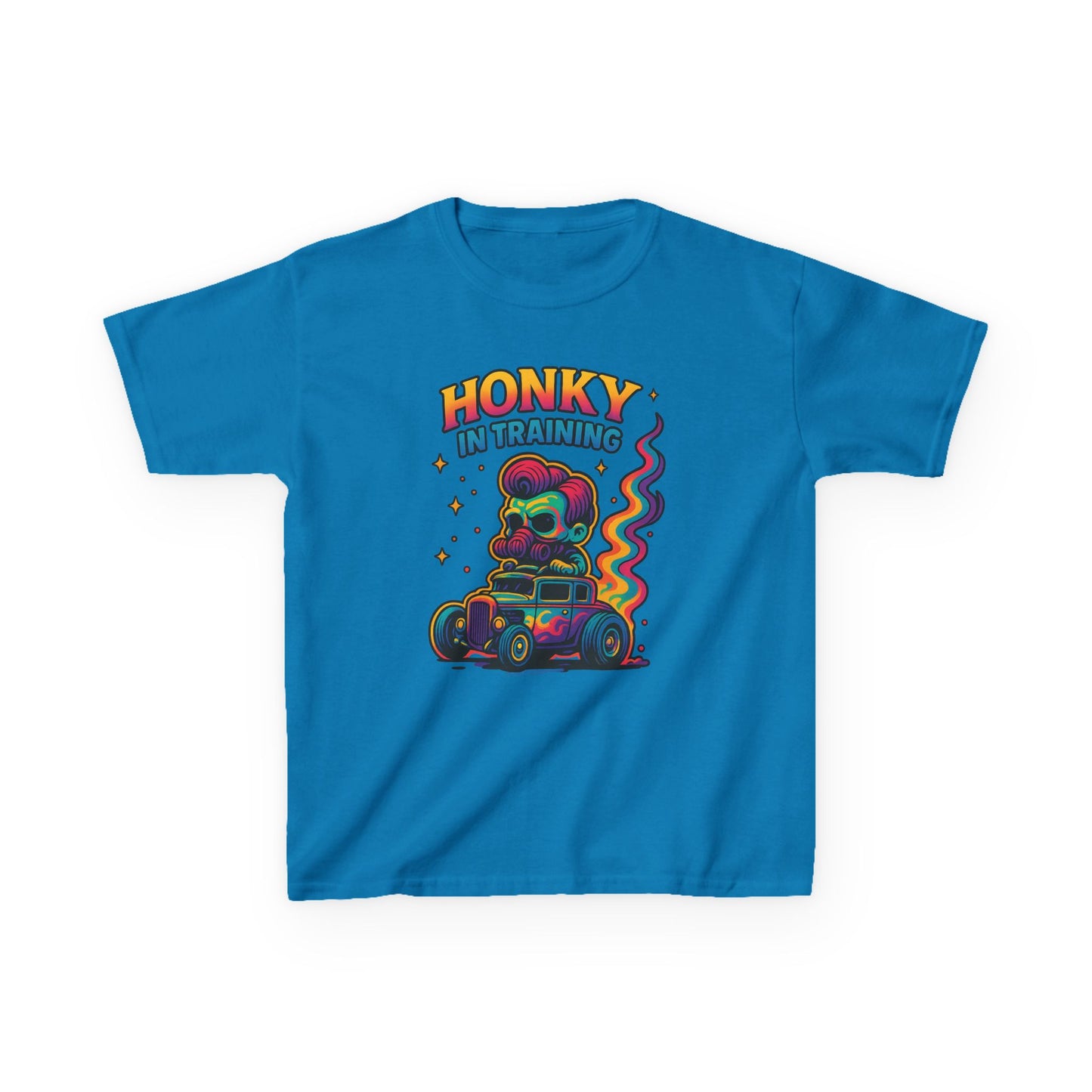 Kids T-Shirt — "Honky in Training" Colorful Racing Skull Graphic Tee