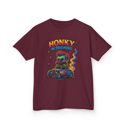 Kids T-Shirt — "Honky in Training" Colorful Racing Skull Graphic Tee