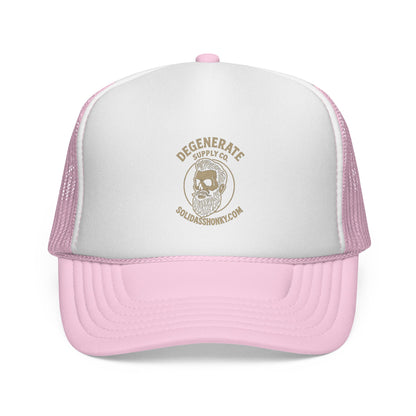 Degenerate Supply Co. Trucker Hat — Vintage Skull Logo Mesh Cap