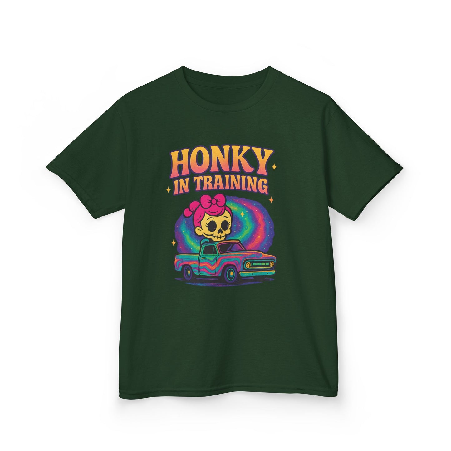 Kids T-Shirt — "Honky in Training" Retro Skull Car Graphic