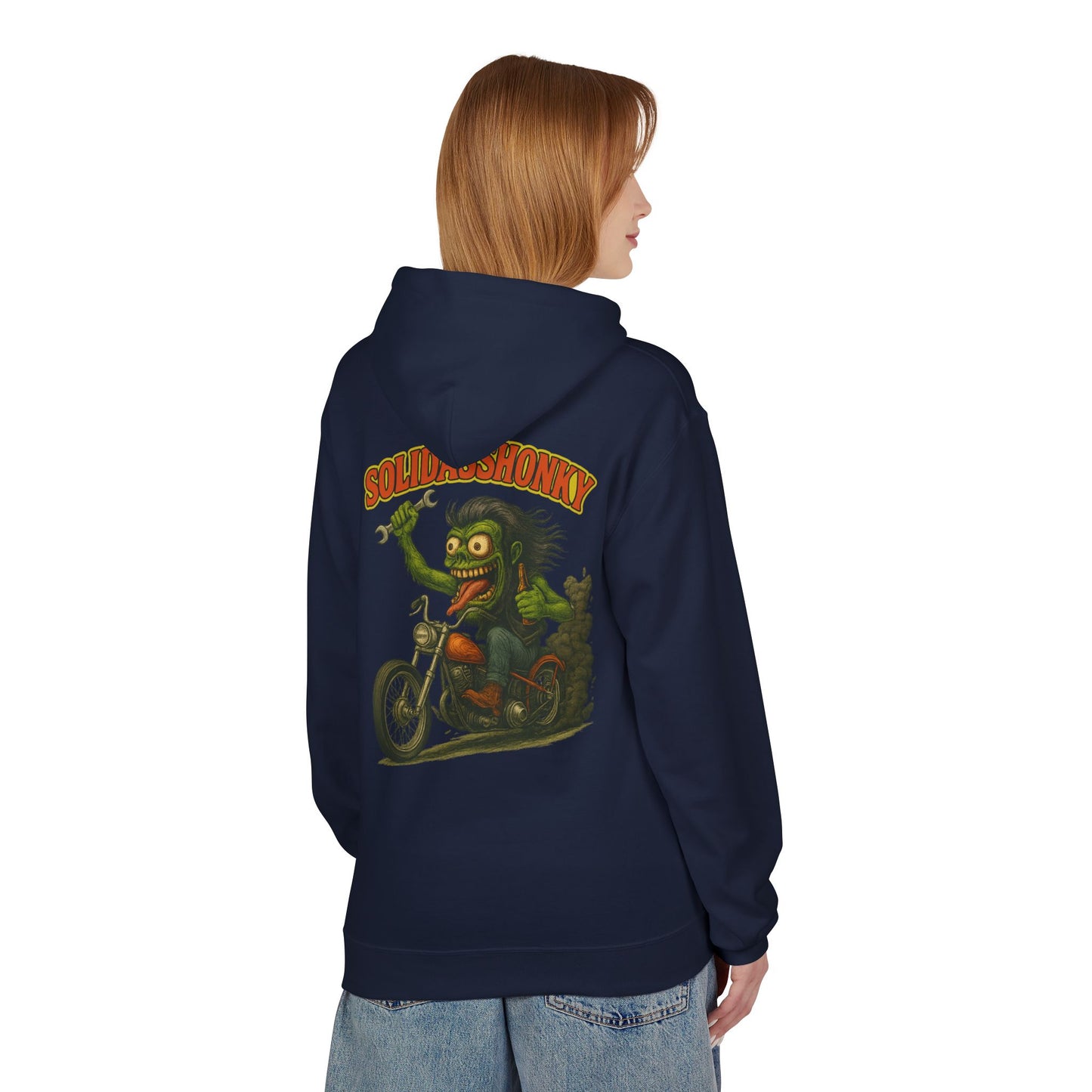 Motorcycle Hoodie — “Soldasshonky” Vintage Biker Graphic Pullover