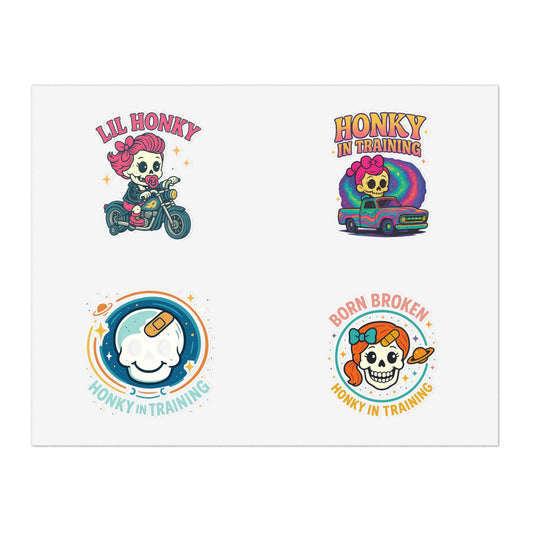 Honky in Training Sticker Sheet — 4 Retro Skull Car Motorcycle Decals