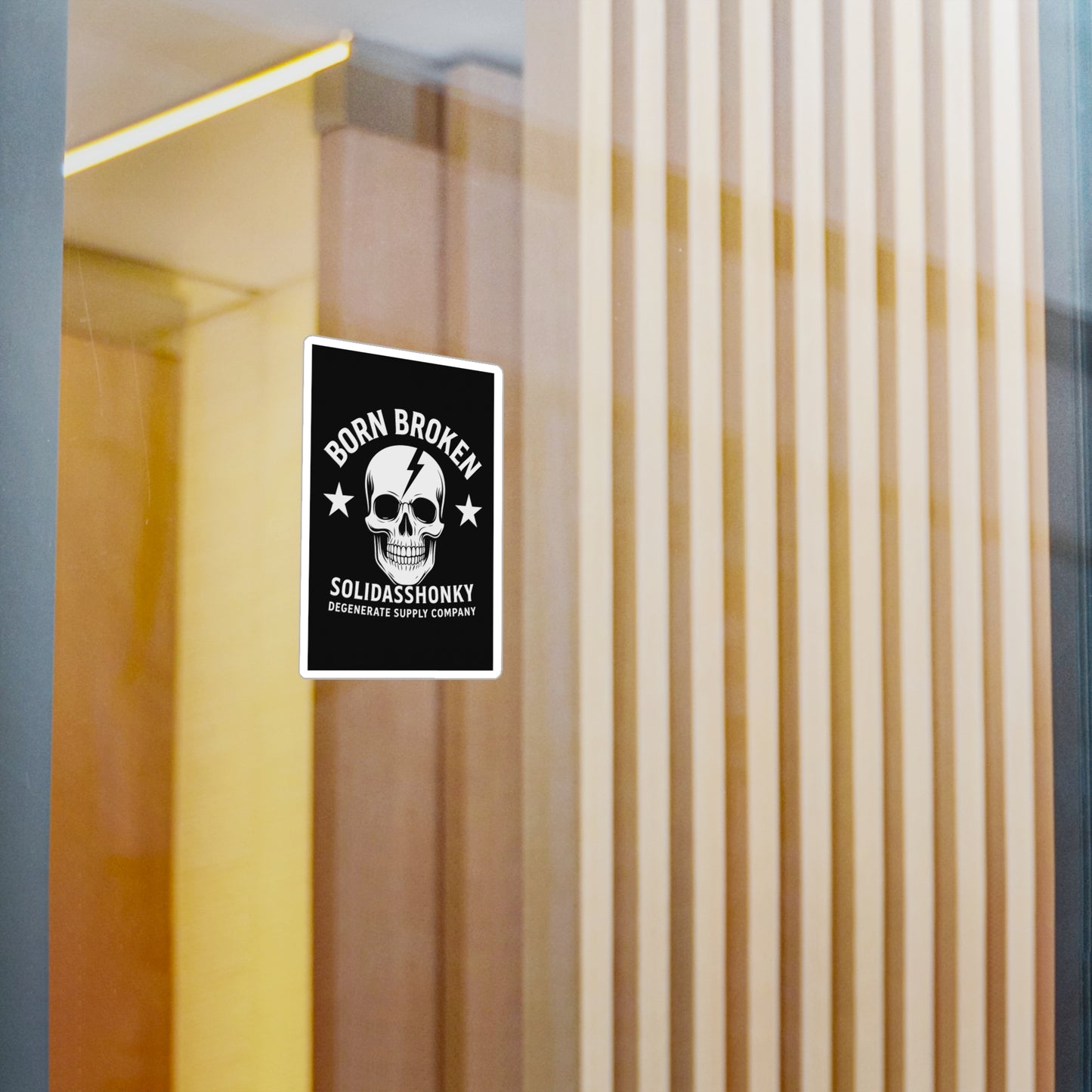 Born Broken Skull Vinyl Sticker — Kiss-Cut Decal, Retro Punk Logo for Laptops, Cars & Gear