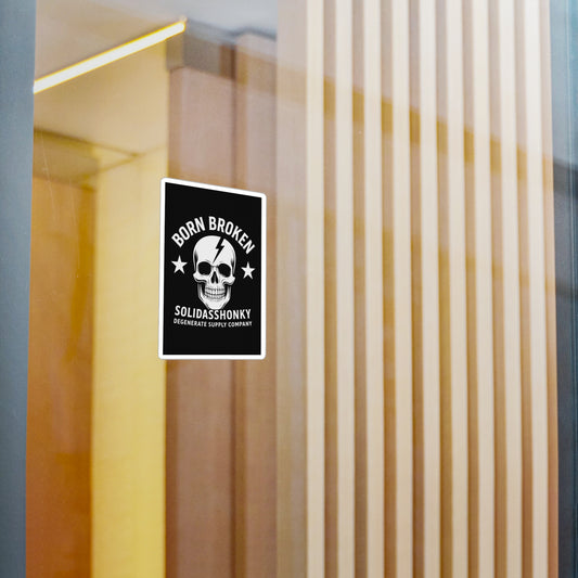 Born Broken Skull Vinyl Sticker — Kiss-Cut Decal, Retro Punk Logo for Laptops, Cars & Gear