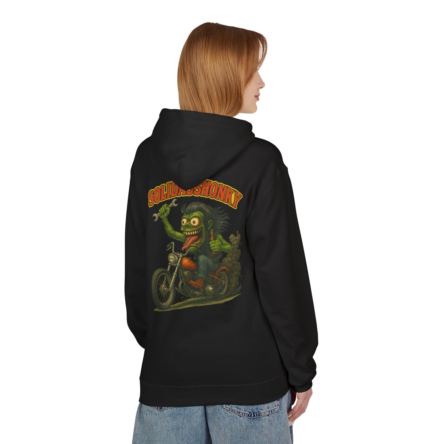 Motorcycle Hoodie — “Soldasshonky” Vintage Biker Graphic Pullover