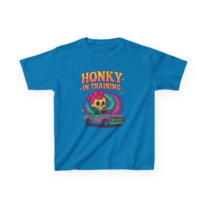 Kids T-Shirt — "Honky in Training" Retro Skull Car Graphic