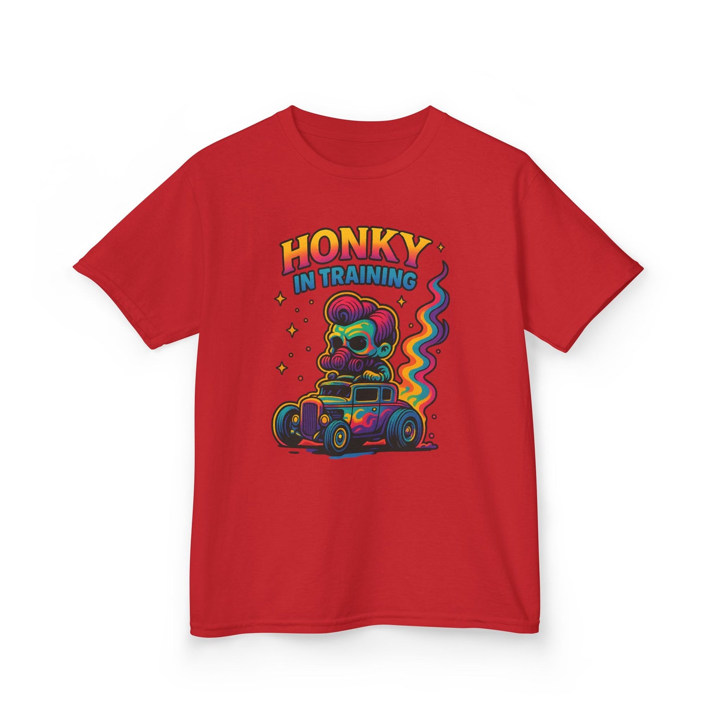 Kids T-Shirt — "Honky in Training" Colorful Racing Skull Graphic Tee