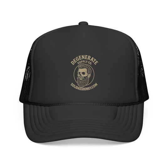 Degenerate Supply Co. Trucker Hat — Vintage Skull Logo Mesh Cap