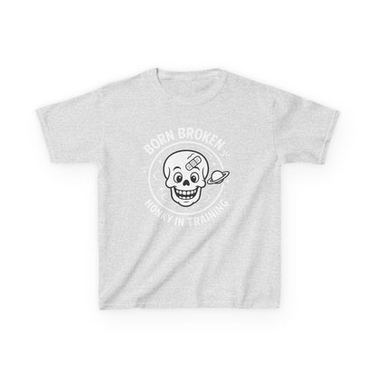 Kids Tee — 'Born Broken, Made in Training' Skull Graphic