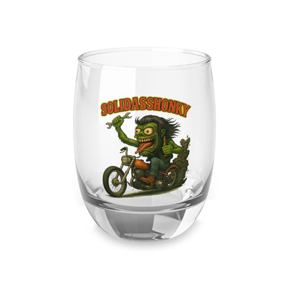 Rat Fink Biker Whiskey Glass — "Solidasshonky" Retro Motorcycle Rocks Tumbler