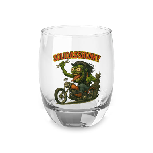 Rat Fink Biker Whiskey Glass — "Solidasshonky" Retro Motorcycle Rocks Tumbler