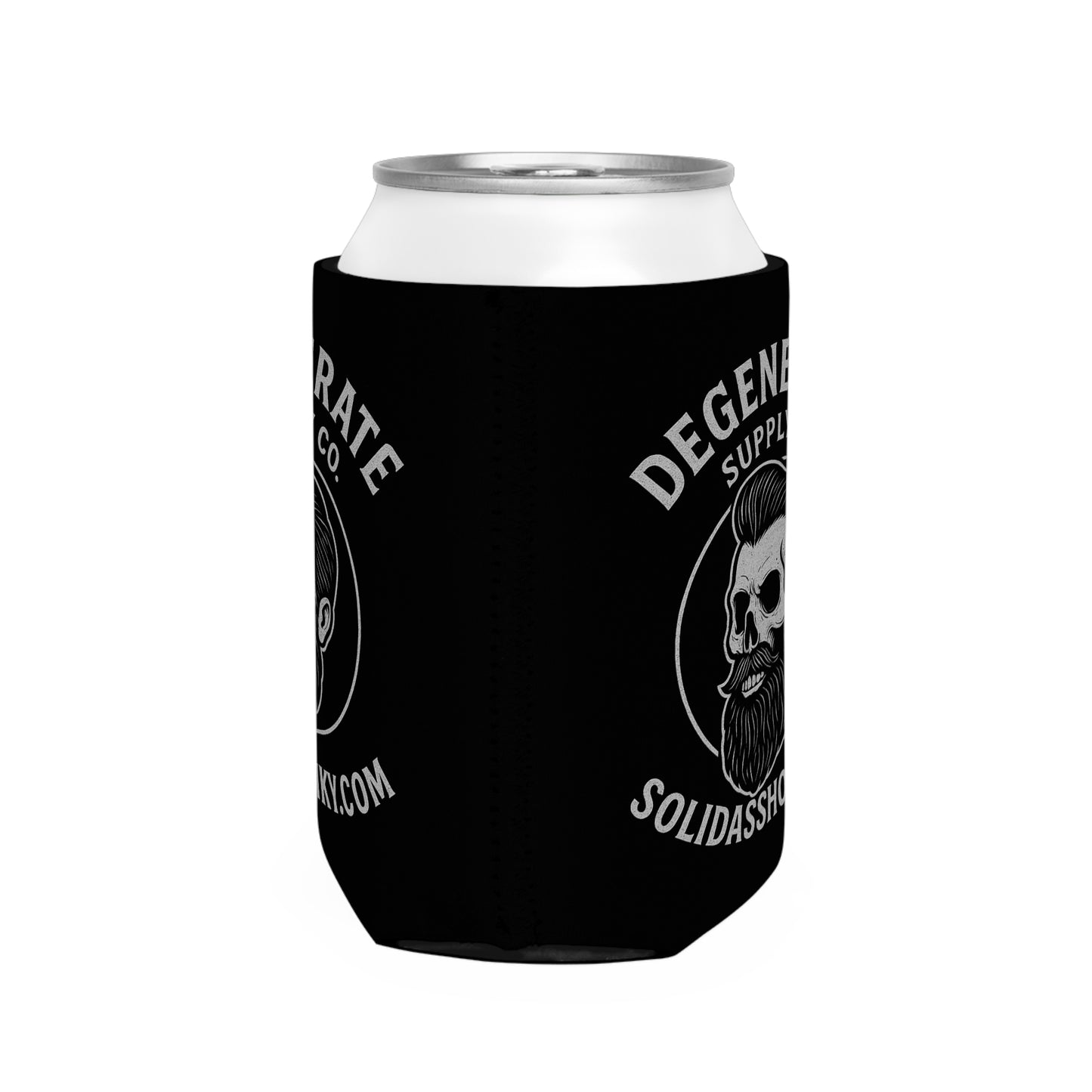 Can Cooler Sleeve — 'Degenerate Supply Co.' Skull Beard Logo Beer Koozie