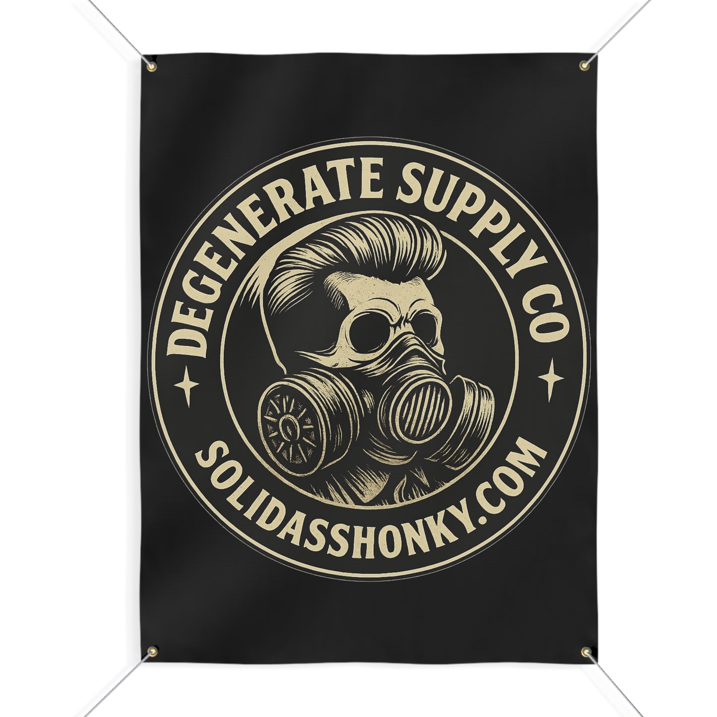 Matte Banner — 'Degenerate Supply Co' Logo Wall Banner (SolidAssHonky.com)