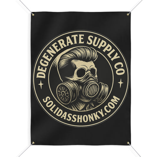 Matte Banner — 'Degenerate Supply Co' Logo Wall Banner (SolidAssHonky.com)
