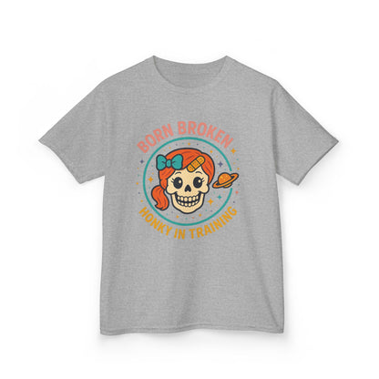 Kids Tee — "Born Broken, Honky in Training" Skull Graphic