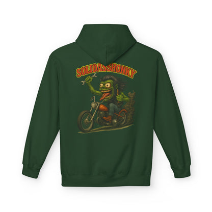 Motorcycle Hoodie — “Soldasshonky” Vintage Biker Graphic Pullover