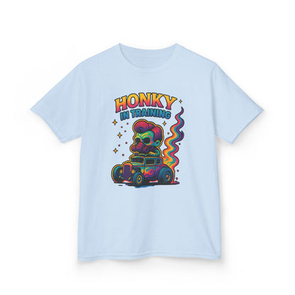 Kids T-Shirt — "Honky in Training" Colorful Racing Skull Graphic Tee