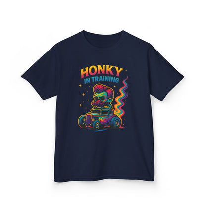 Kids T-Shirt — "Honky in Training" Colorful Racing Skull Graphic Tee