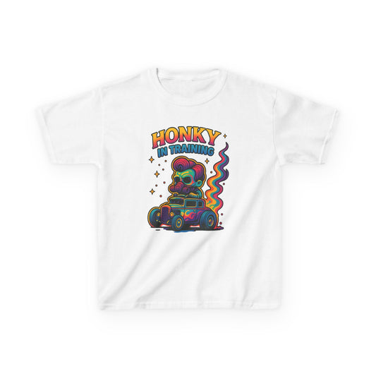 Kids T-Shirt — "Honky in Training" Colorful Racing Skull Graphic Tee