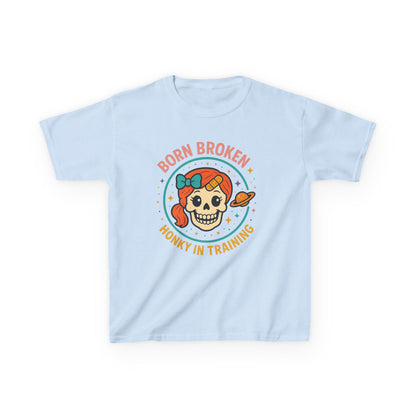 Kids Tee — "Born Broken, Honky in Training" Skull Graphic