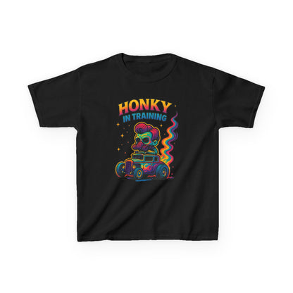 Kids T-Shirt — "Honky in Training" Colorful Racing Skull Graphic Tee