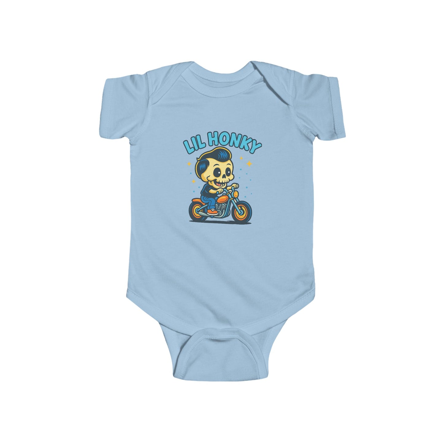 Lil Honky Baby Bodysuit — Cute Skull on Motorcycle Infant Onesie