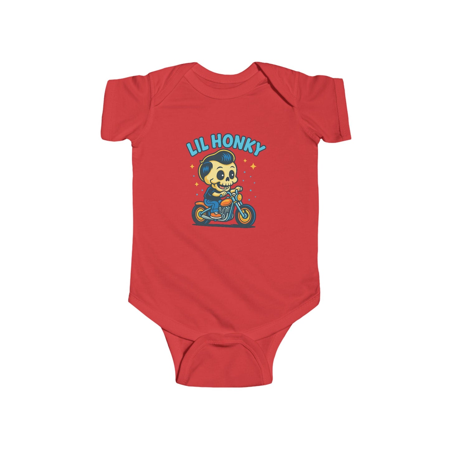 Lil Honky Baby Bodysuit — Cute Skull on Motorcycle Infant Onesie