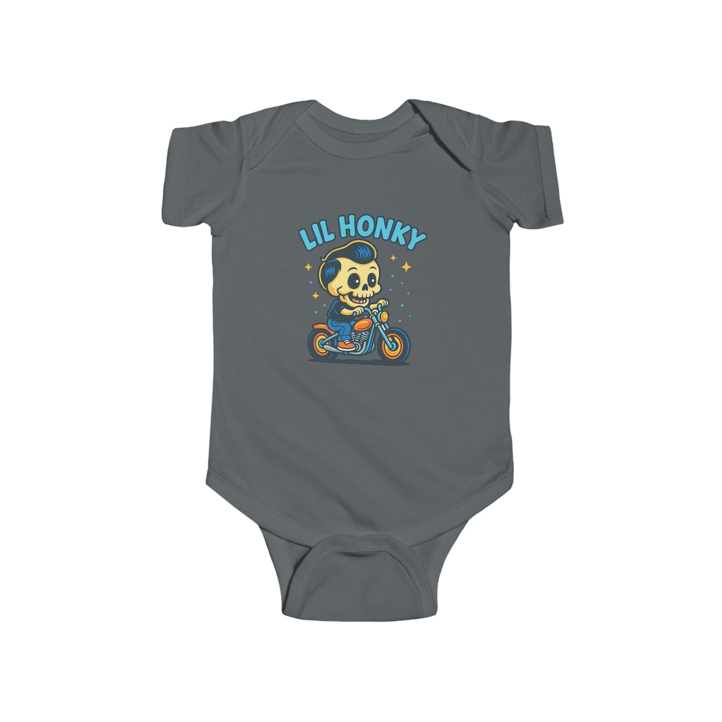 Lil Honky Baby Bodysuit — Cute Skull on Motorcycle Infant Onesie