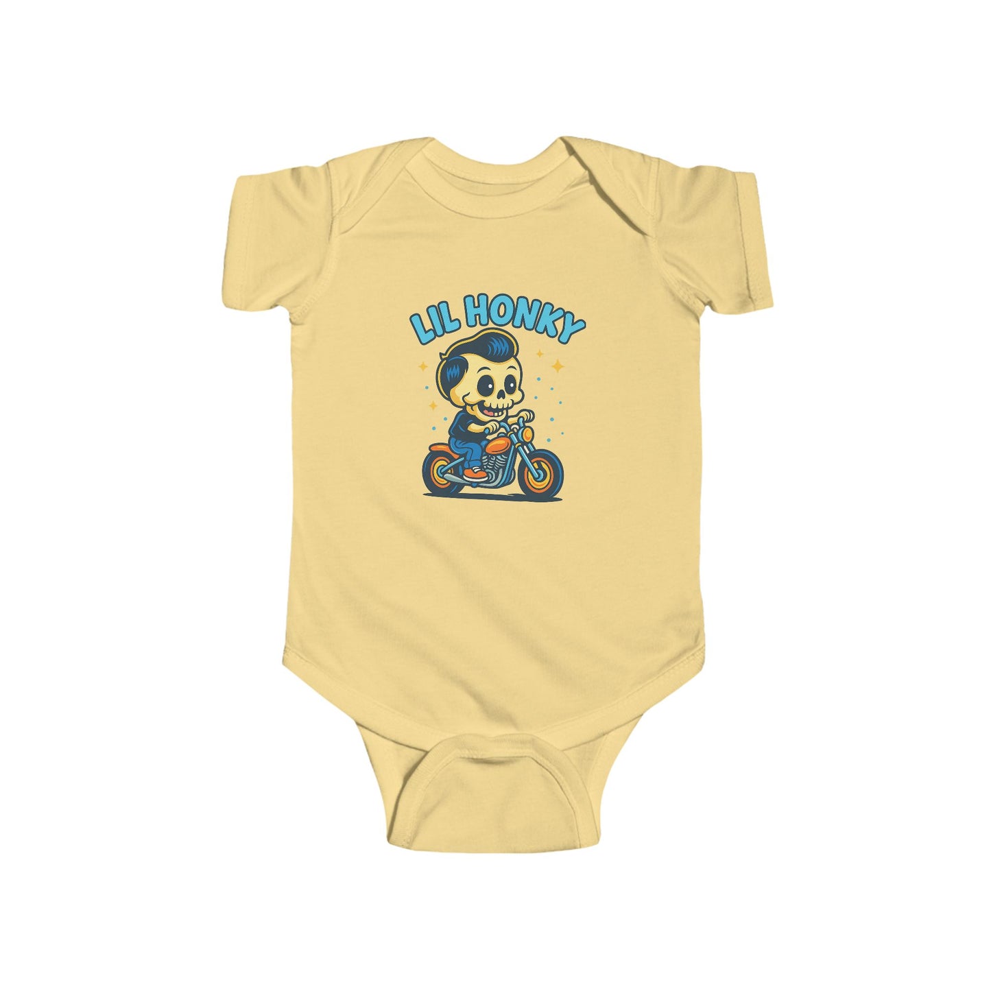 Lil Honky Baby Bodysuit — Cute Skull on Motorcycle Infant Onesie