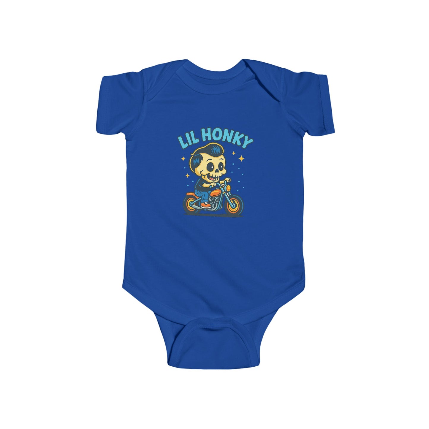 Lil Honky Baby Bodysuit — Cute Skull on Motorcycle Infant Onesie