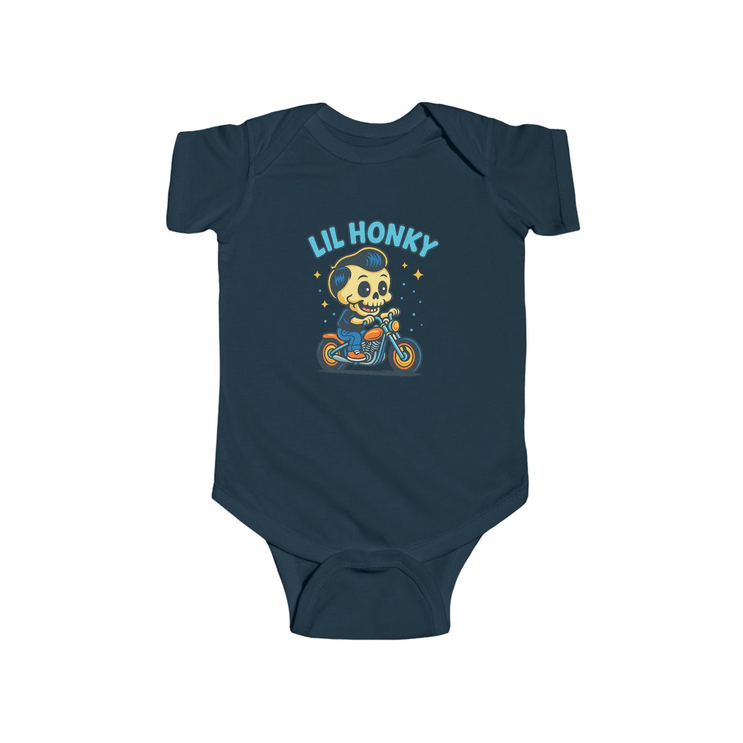 Lil Honky Baby Bodysuit — Cute Skull on Motorcycle Infant Onesie